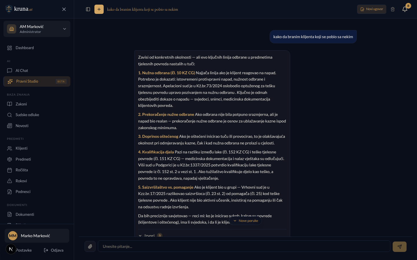 Pravni Studio — pravni odgovor sa numerisanim listom strategija
